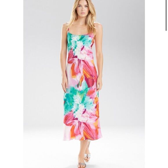 NATORI PARAISO Long Nightgown Watercolor Floral Ethereal Slip Dress - Picture 1 of 11